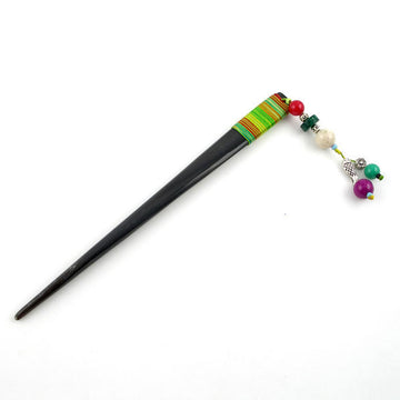 Handmade Thread Wrapped Buffalo Horn Hair Stick with Tassel